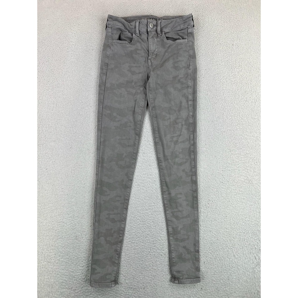 American Eagle Hi-Rise Jegging Jeans Womens 2 X-Long Gray Camo Stretch Denim